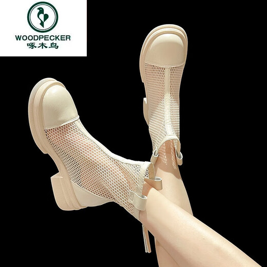 Woodpecker summer new mesh martin boots for women ins trendy thin beige hollow breathable mesh boots fashionable sand boots beige 35