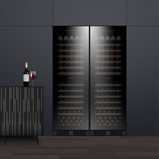 PULADI large capacity red wine cabinet constant temperature wine cabinet embedded air-cooled compressor home wine office refrigerator black full glass door dual temperature 416L 150 bottles