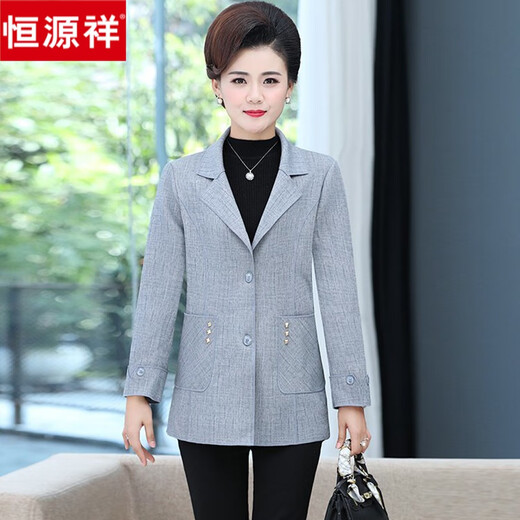 恒源祥2024新款中年妈妈西装外套女春秋短款薄款40岁50中老年人春装上衣 983-卡其色 XL 建议90-105斤