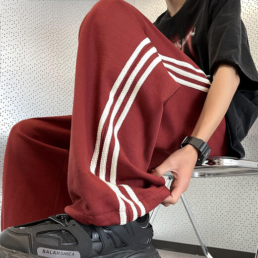 Du Xiaoxian three stripes casual pants men's summer fashion brand trendy loose sportswear style trousers handsome drawstring leggings navy blue L recommended 110-130Jin Jin equals 0.5 kg