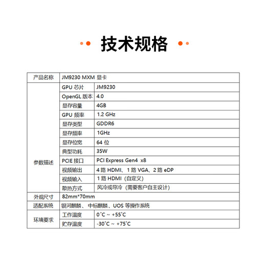 Gitstar Jitejing Jiawei Haus MXM Graphics Card JM9230 Videospeicher 4G breites Temperatur -20 ~ -7