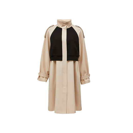 Gabardina de veromoda 2023 nuevo y cómodo empalme con tubo recto chaqueta de manga larga para mujeres livianas khaki-c13 160/80a/s
