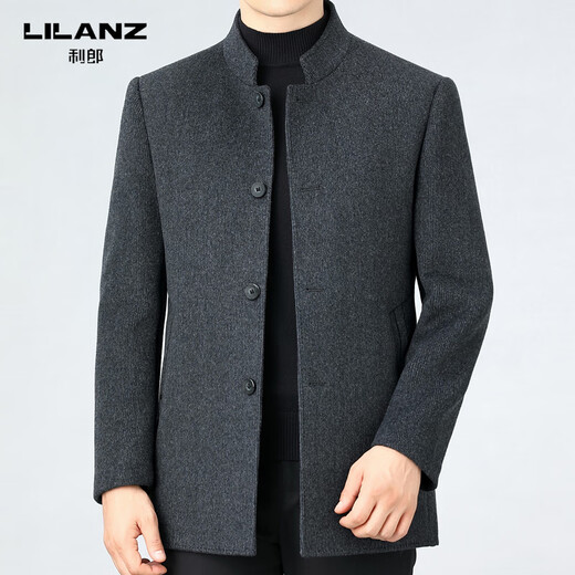 Royal Lilanz (LILANZ) Lilanz double-sided woolen coat men's autumn and winter high-end men's parka middle-aged stand-up collar woolen woolen jacket men's tops dark gray 170/yard