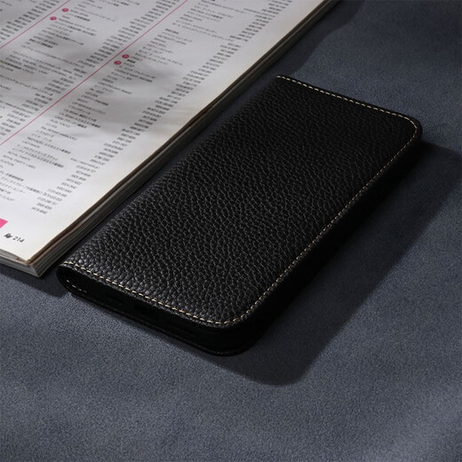 HANATORA iPhone17/16/15Promax mobile phone case genuine leather flip cover Apple 14Pro mobile phone case light luxury leather case high-end business men and women high-end all-inclusive anti-fall Air black丨first-layer cowhide iPhone 17 ProMax