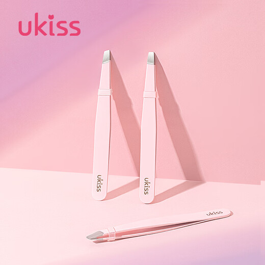 Ukiss Pince à sourcils de haute précision, pince à épiler, coupe de sourcils, pince à faux cils pour hommes et femmes, pince à cheveux en acier inoxydable (bouche inclinée)