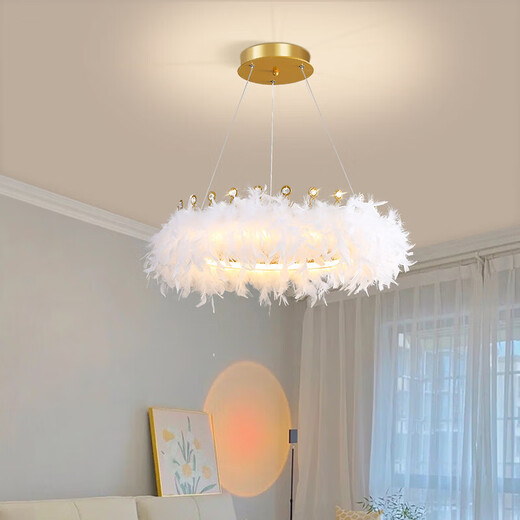 
Bedroom lamp French feather chandelier light luxury girl princess room lamp art store internet celebrity Zhongshan lamp 9272 chandelier white 35cm three-color light