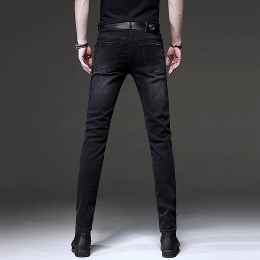 Western Tour Jeans Men 2025 New Pants Men Trendy Retro Small Foot Men's Pants Stretch Casual Pants Men Customized 1049 Gray XXS 36