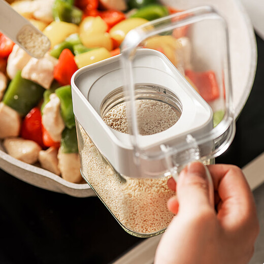 Home KATEI STORY Japanese spoon separated seasoning box kitchen household seasoning jar MSG salt jar combination set seasoning storage box white + green + yellow 3-piece set 300ml