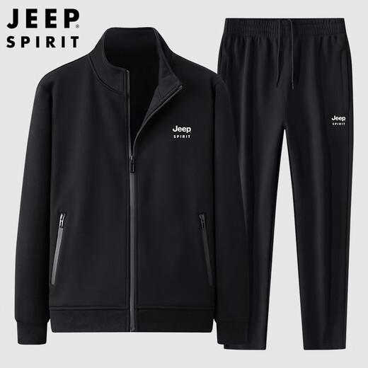 JEEP SPIRIT Jeep sports suit men's sweatshirt spring and autumn men's casual running jacket two-piece set men's dark gray XL
