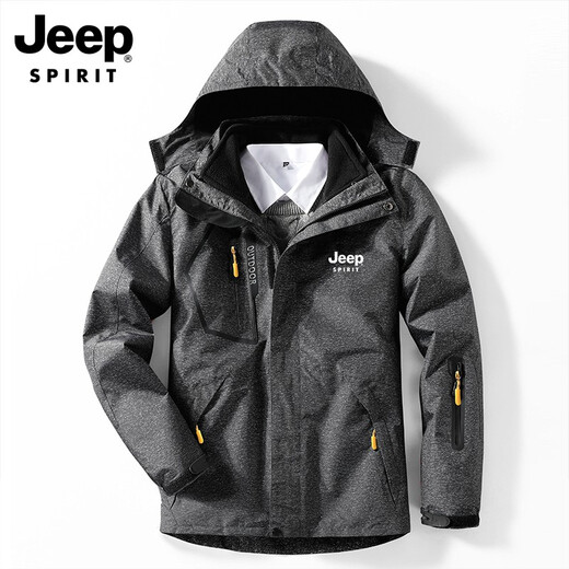 吉普JEEP户外男士三合一两件套可拆卸加绒加厚夹克抓绒内胆外套冬季户外服装衣服潮牌 1203迷彩深蓝男 3XL