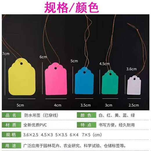 奔新农果树木植物吊牌带绳园艺标签牌防水塑料标记牌多肉吊签牌花卉挂牌 5×3.5白色100张
