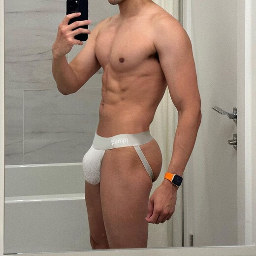 MEN UNDERWEAR PUMP! Men's underwear, sexy double underwear, men's cotton low-waist, breathable butt-lifting thong, no need to take off, sports and fitness, medium gray 1 piece L