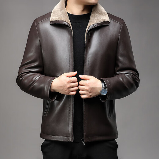 MAGIOPY luxury high-end brand men's leather jacket men's winter new pu leather jacket men's business warm casual fur all-in-one coffee color 175 L