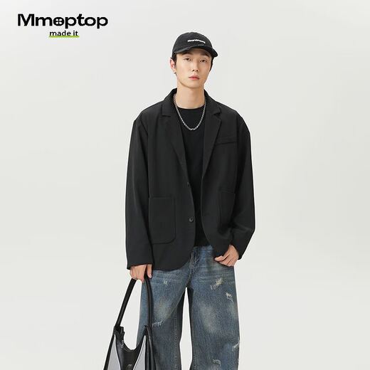 MMOPTOP high-end suit jacket men's autumn and winter solid color loose casual suit for couples 2516 matte black XL