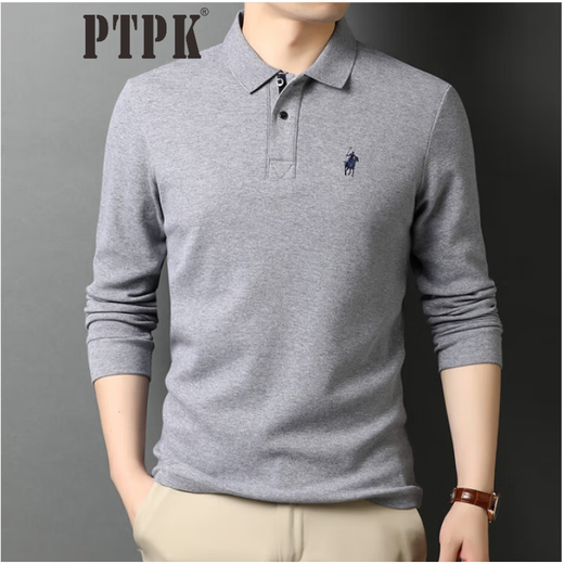 PTPK trendy brand embroidered Paul cotton long-sleeved polo shirt for men spring and autumn new business casual men's lapel t-shirt navy blue L 50 recommended 130-150Jin Jin equals 0.5 kg