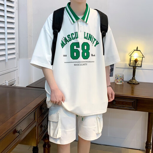 柏乐迪（BAILEDI）夏季短袖t恤胖男孩12-15岁初中高中学生帅气POLO衫14大童运动套装 6626黑色（短袖+短裤） 170 XL（建议体重130-150斤左右）