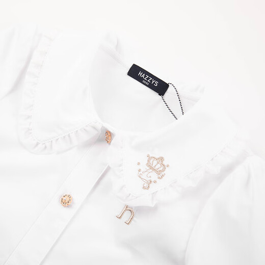 HAZZYS brand children's clothing girls' shirt spring new style comfortable classic lapel fashion retro simple long-sleeved shirt original white 160cm