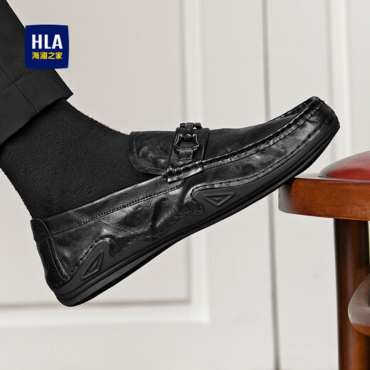 Heilan House Leather Shoes Men's Doudou Shoes Men's 2025 New Spring Breathable Business Casual Shoes Soft Sole Formal Slip-On Men's Shoes Black Four Seasons 42