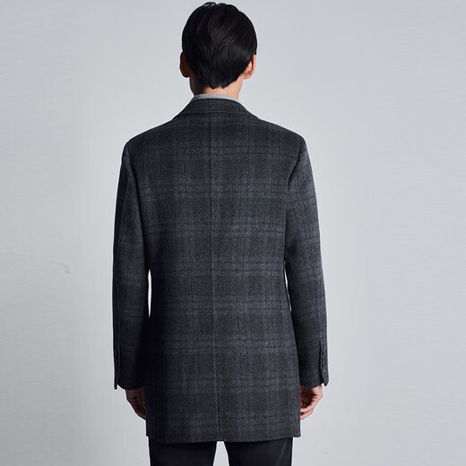 Angel Bird Coat Men's Autumn Men's Double-sided Woolen Fabric Business Casual Sheep Wool Coat Jacket Single Row Mid-Length Men's Cloud Gray Notched Lapel Semi-Handmade Plaid M-46(170/92)