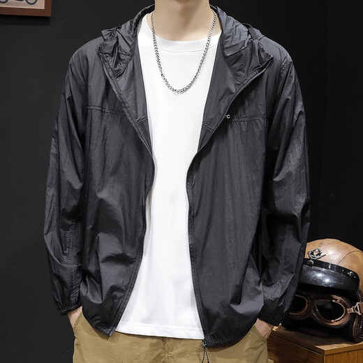 OLJ International first-line big-name ice silk sun protection jacket for men in summer thin coat loose anti-UV large size fishing suit with gray L 130-145Jin Jin is equal to 0.5 kg