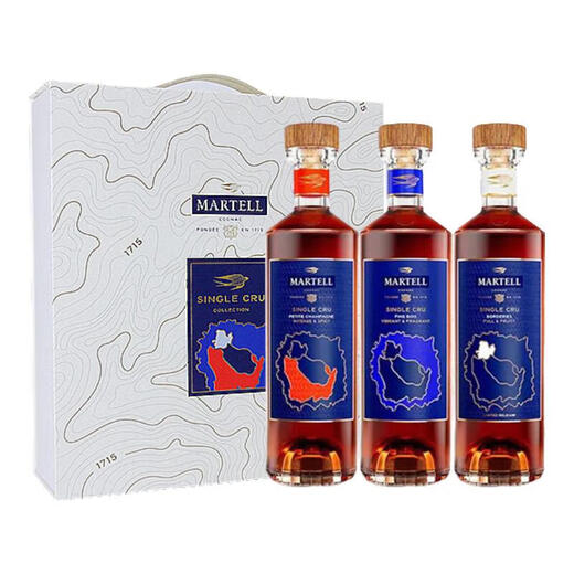 马爹利（Martel）优林区小香槟区宝德区 干邑白兰地 700ml*3瓶 