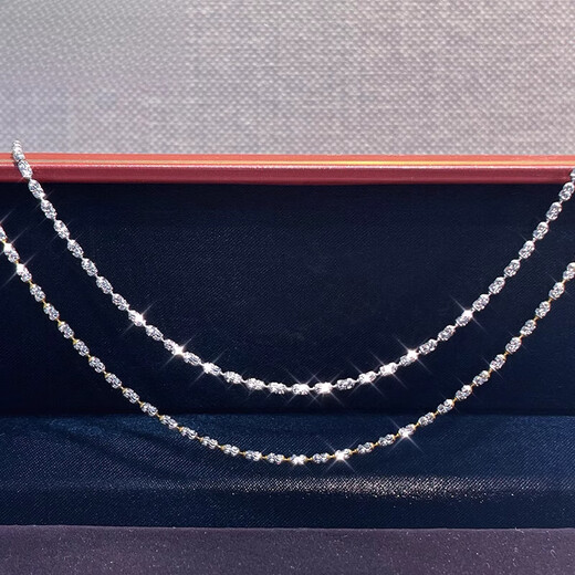 Fat Donglai's same Italian 18k gold-plated necklace, silver diamond chain, 18K gold chain, platinum plain chain for women, imported technical long style - white and yellow 60cm (24 inches)