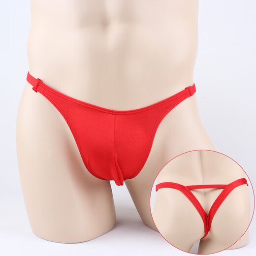 Ye Zimei sexy underwear men's transparent sexy underwear men's temptation thong triangle rear window low waist U protruding men's T-pants 403 one size red