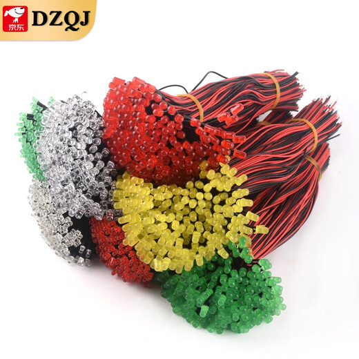 3MM/5MM high-brightness LED light-emitting diode 5V12V with wires LED lamp beads small bulb toy car indicator light 3mm white hair green 5V-12V with wires 20CM (5 pieces)