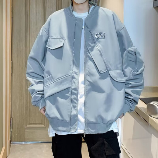 Poum Jacket Men's 2023 Осень и Зимняя улица Красивый пилот Американский ретро-дизайн негабаритный курт Crb-J683 Black 2xl