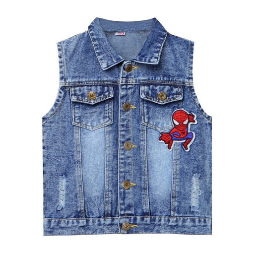 G.Duckkids Kinderkleidung Kinderweste Frühling und Herbst 2023 Neue Jungen Herbst Kleidung Spider-Man Jeans Weste Jacke 9 mittelgroße Kinder Blau 100 Größen 2 ~ 3 Jahre alt [90-100 cm] CM