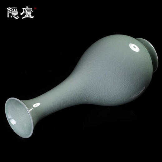 Yinlu Tinghuai Kiln Supervised by Li Tinghuai Ru Kiln Jade Celadon Glaze High-end Artwork Ruzhou Ru Porcelain Vase Flower Arrangement 30CM Tinghuai Kiln Ru Kiln Egg Celadon Glaze Jade Pot Spring Medium Number