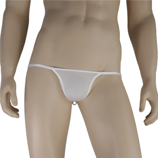 Couple ice silk thong men's one-line transparent hairy women's back yard stimulation low waist sexy tight L black without pearls