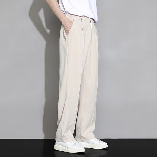 Dingfengbaoluo Pantalon décontracté pour le printemps et l'automne en ligne lâche de glace droite drapée à la mode