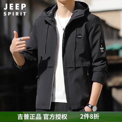 Jeep JEEP Jacket Men's Autumn and Winter New Men's Jacket Versatile Autumn Casual Men's Top Velvet Thickened Jacket Black 211XL (110-130Jin [Jin equals 0.5 kg])