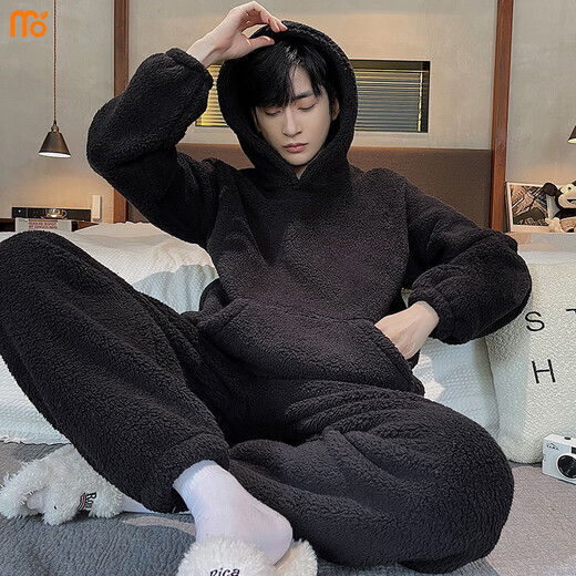 Pyjamas modal en velours d'hiver en velours d'hiver en velours épaissie automne et chauffage à capuche pour hommes d'hiver