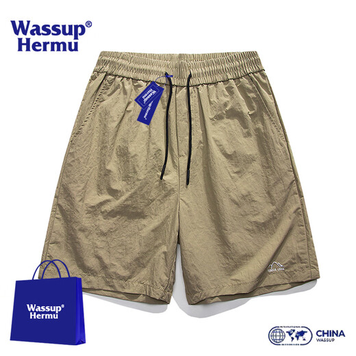 
WASSUP HERMU ice silk shorts men's summer thin fast drying outdoor woven beach sports port style casual trend straight five-point pants off white XL (recommended 116-128 Jin [Jin equal to 0.5 kg])