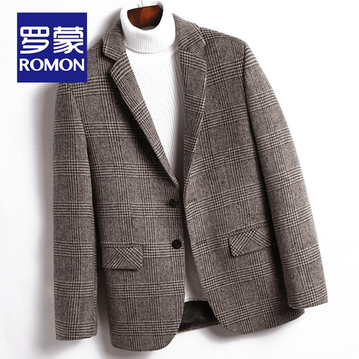 Romon Wollanzug Herrenmänner doppelseitiger Wollhundtooth Plaid Jacke Herren Frühlings- und Herbstgeschäft Casual Warm Wollanzug Männer Dunkelgrau 165/m Größe