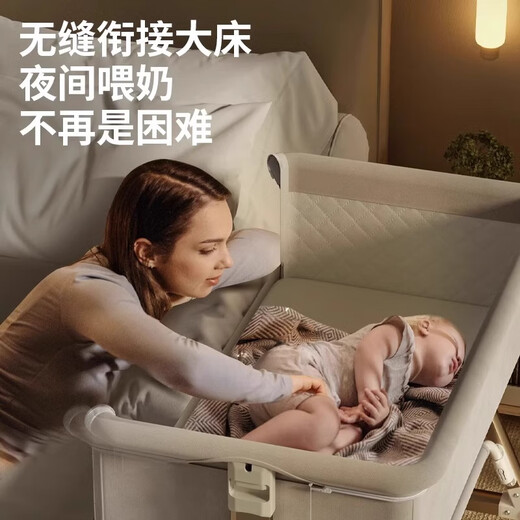 Baiwa crib removable multi-functional portable crib foldable cradle bed newborn splicing large dream home flagship pro-moonlight gray + nursing table