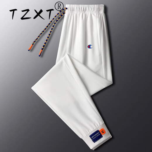 TZXT модный бренд, легкие роскошные спортивные повседневные брюки высокого класса с вышивкой, мужские свободные осенне-зимние новые стильные красивые бархатные утолщенные брюки 7029 белого цвета (летний ледяной шелк) 2XL