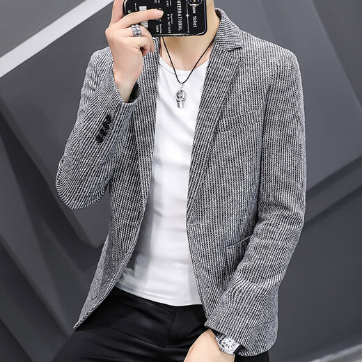 Jackets Single Smith Smith Traje para hombres Spring y Autumn Nuevo estilo coreano Corea de moda Slim Corneroy Tuitio Top de hombres Light Grey M