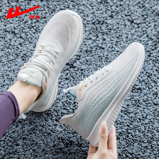 回力女鞋夏季透气网面鞋女百搭休闲运动鞋女舒适健步鞋子女 白绿38