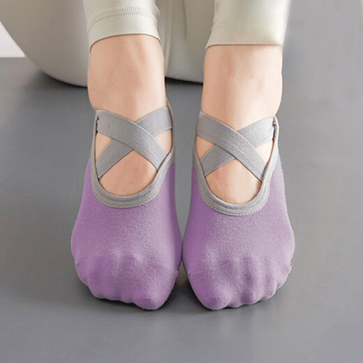 Duweck Professional Yoga Socks Women's Anti-Slip Socks Pilates Indoor Special Floor Sports Dance Socks Fitness Socks Popular Style Strap Style Hibiscus Purple
