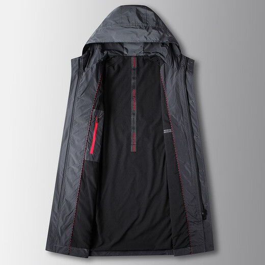 DK high-end men's windbreaker men's mid-length spring and autumn business casual hooded zipper top handsome loose jacket trendy gray M 170