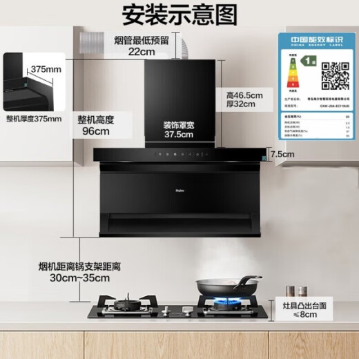 海尔（Haier）家用抽油烟机24立方7字大吸力油烟机燃气灶具嵌入式洗碗机套装自清洁手挥开关语音控制全封闭电机 719烟机+5.2猛火灶+15套w5000洗碗机