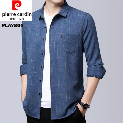 
Pier Cardin spring and autumn free ironing and anti-wrinkle long sleeve pure cotton men's plaid shirt casual and versatile plus velvet thickened shirt jacket t 6626 blue plus velvet 185-3XL [170-185Jin [Jin equals 0.5 kg]]