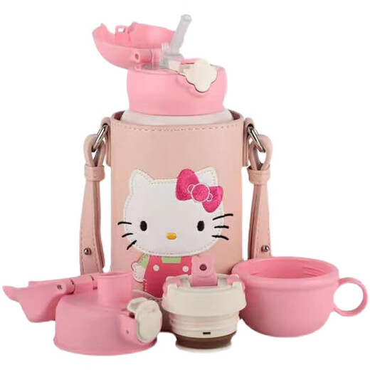 杯具熊（BEDDYBEAR）儿童保温杯水杯HelloKitty保温杯高颜值直饮吸管小学生上学专用宝 豌豆kt6630ml《三盖》送杯