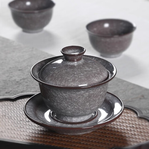 Langting Yafang Longquan Celadon Ge Kiln Iron Tire Handmade Ice Cracked Tea Set Living Room Household Ceramic Kung Fu Teapot Cover Bowl Gift Ice Cracked Teapot Tea Set (Gift Box + Certificate)