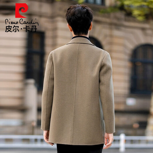 Pier Cardin Wool Wool Jacket Men's Short Spring and Autumn Thickened Double-Side Wool Coat High-end British Trench Coat Men's Clothing Green Gray S 165