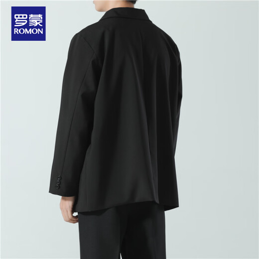 罗蒙（ROMON）西服男士春秋季潮流宽松翻领商务单西休闲小西装外套CG-K8黑色XL