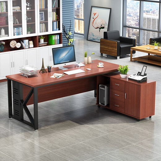 Coslon desk boss desk simple modern single manager desk desktop computer desk cabinet combination simple supervisor large desk light walnut surface + black frame (including mobile side cabinet) 1.6 meters long * 0.8 meters wide